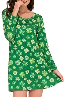 Aphratti Women's Long Sleeve St Patricks Cute Clover Print Casual Flare Swing Dress