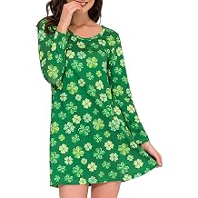 Aphratti Womens Long Sleeve St Patricks Cute Clover Print Casual Flare Swing Dress
