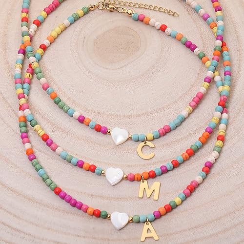 Miniatura 3 de Wellike Collares con iniciales para mujer, gargantilla de cuentas de colores, acero inoxidable, chapado en oro de 18 quilates, collar estético Y2K