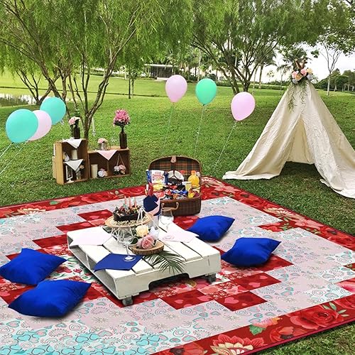 Miniatura 39 de Manta de picnic extra grande impermeable plegable (80 x 80 pulgadas), manta de playa impermeable a prueba de arena, 3 capas para el aire libre