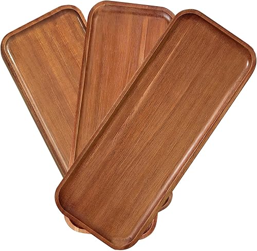 Miniatura 8 de Platos y bandejas de madera de acacia para servir – Mini tableros de madera de charcutería de 14 x 5.5 pulgadas, tabla de quesos pequeña, bandeja
