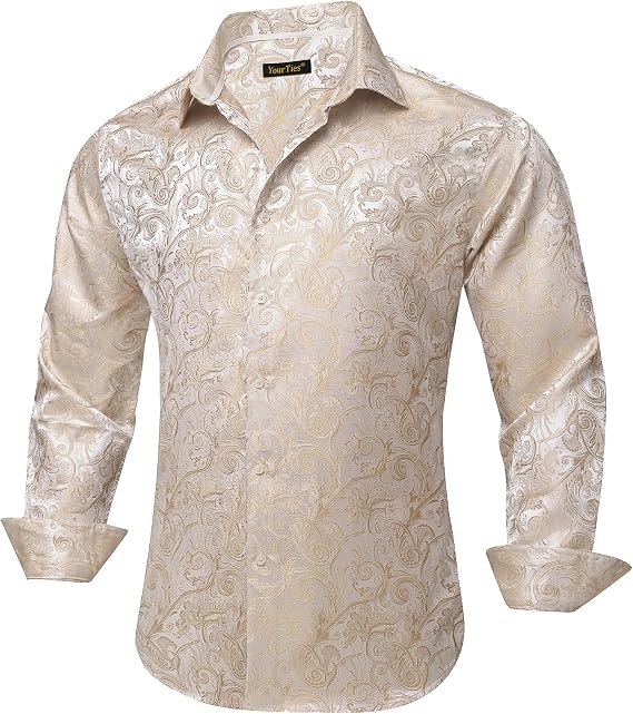 YourTies Mens Paisley Dress Shirt Western Long Sleeve Button Down Shirt