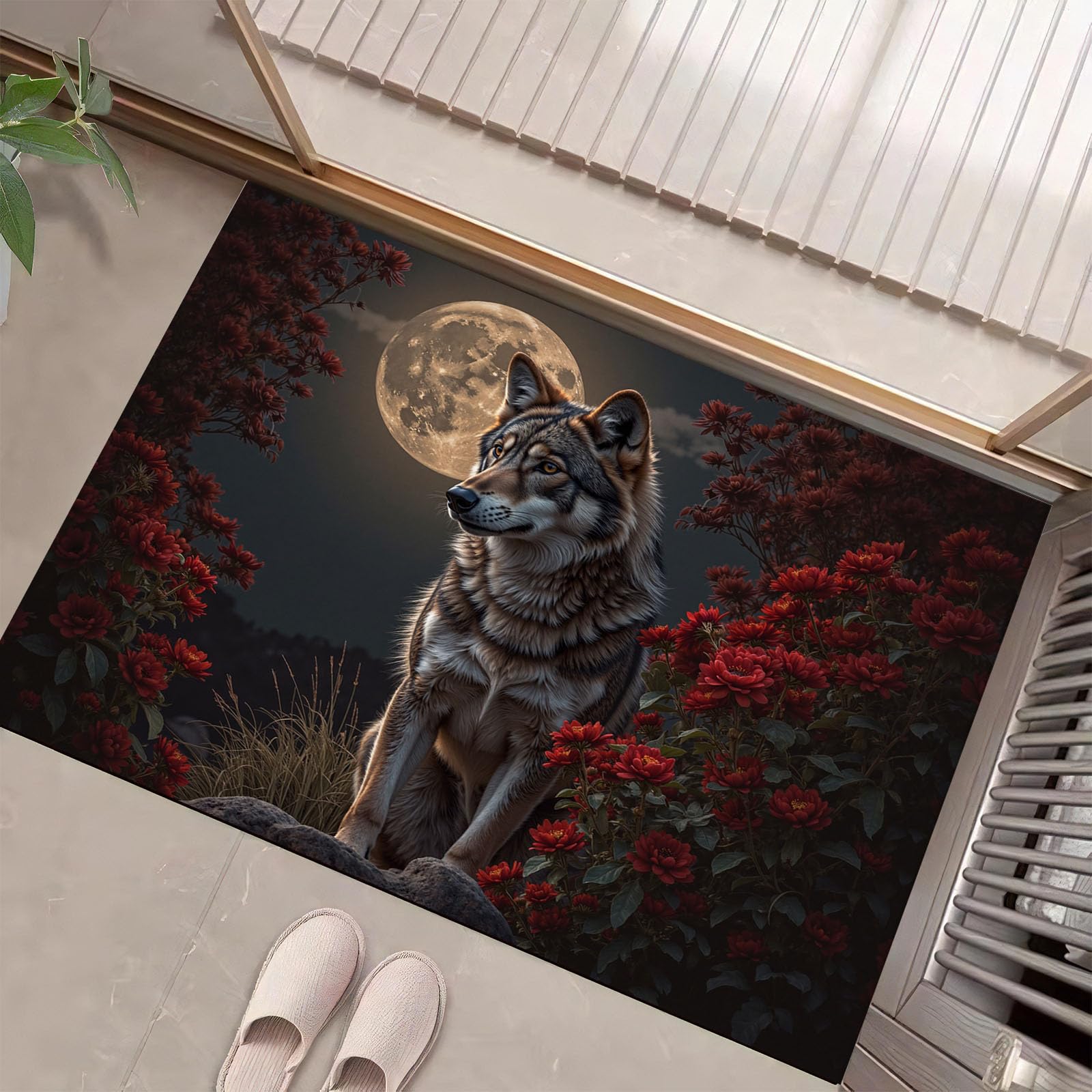 Paillasson loup majestueux lavable et absorbant pour l'entrée