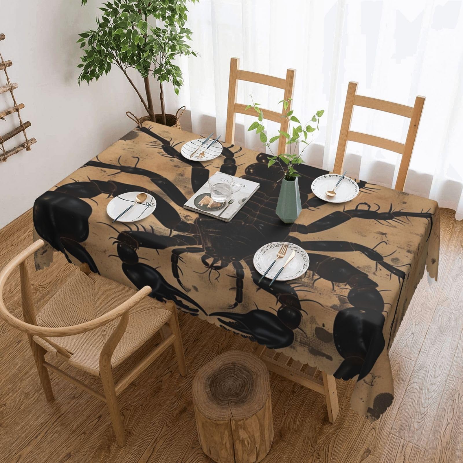 WPKJU Scorpion Printed Rectangle Tablecloth 72x54 Inch with Lace Trim, Water-Resistant Washable Table Cover for Farmhouse Weddings, Outdoor Picnics & Holiday Dining