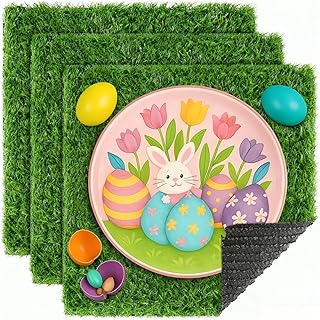 XLX TURF 3 Pack Artificial Grass Mats, 12" x 12" Square Fake Grass Placemats for Easter, Golf Par...