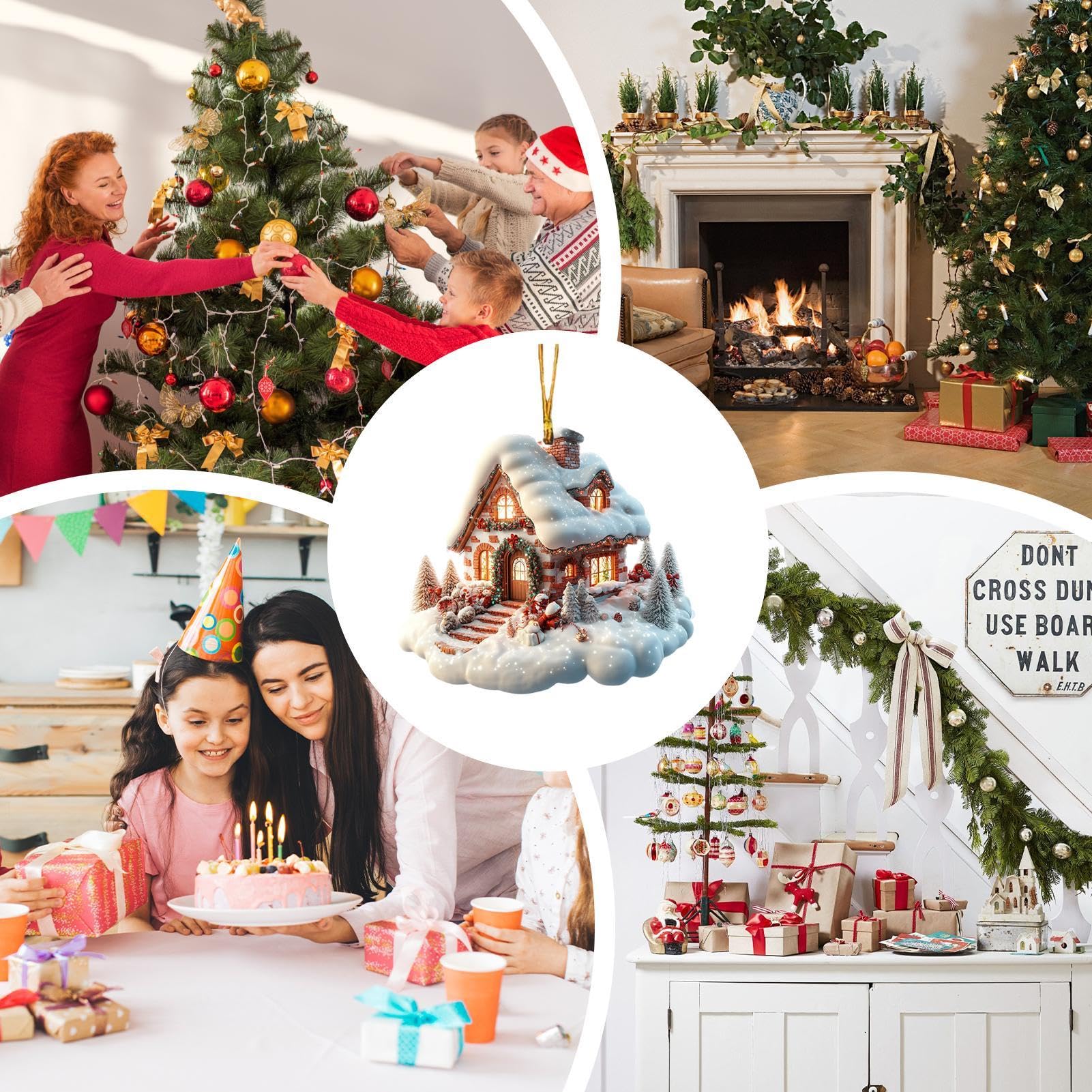 Décorations De Noël En Acrylique, Pendentif De Maisons De Village D'hiver, Charmant Pendentif De Maison De Neige Pour La Maison, Arbre De Noël De Vacances En Famille