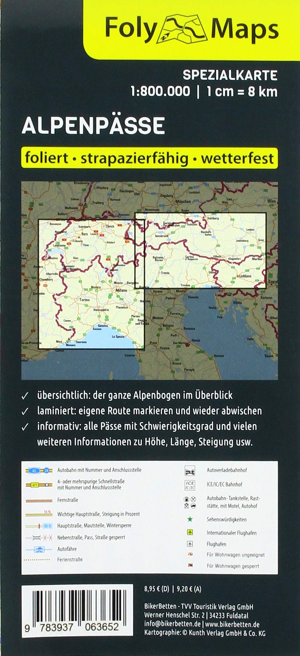 FolyMaps Alpenpässe 1:800 000 Spezialkarte: Die 336 schönsten Pässe der Alpen