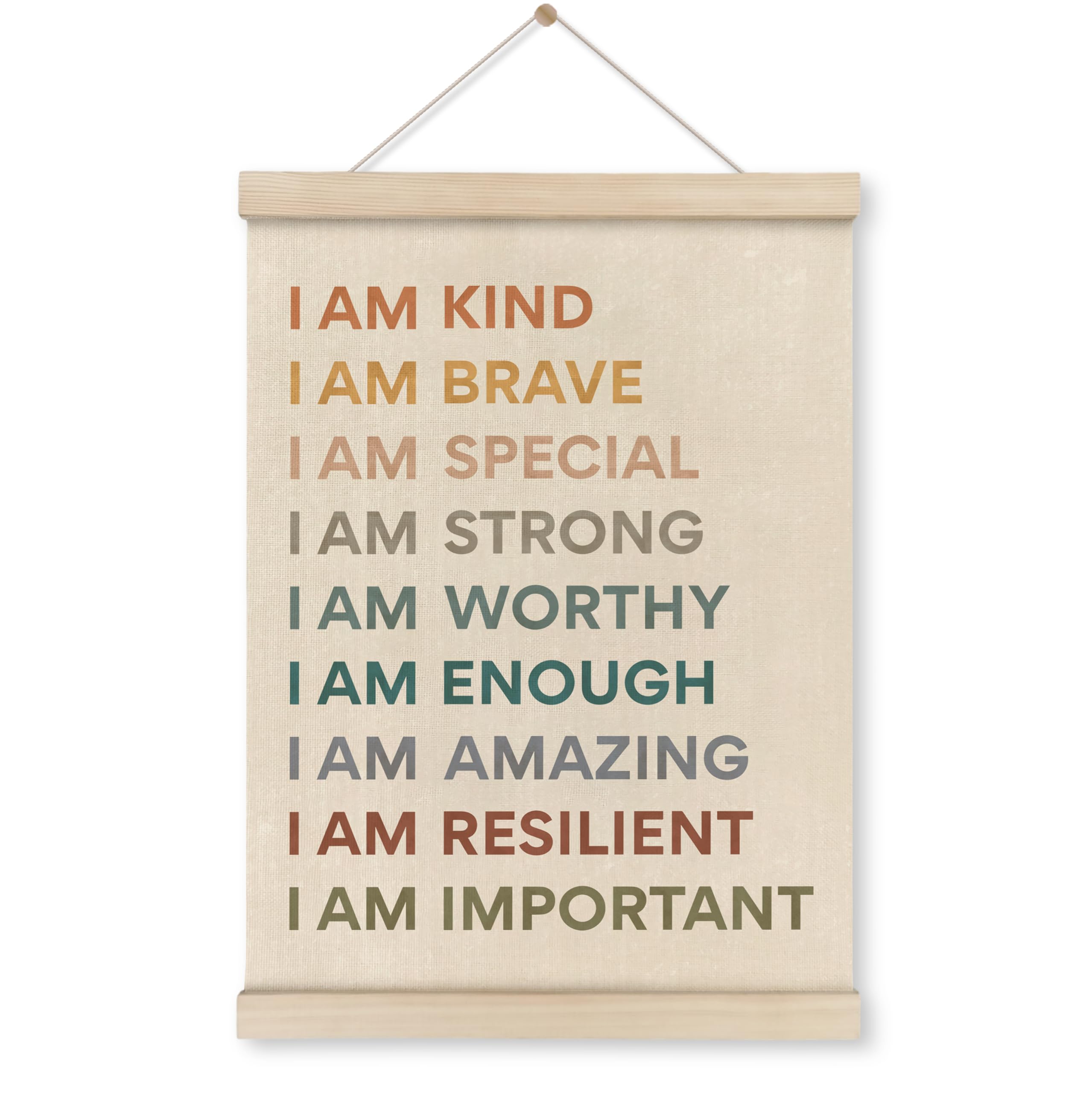 HRQKO Boho Inspirational I am Kind Poster Hanger Frame, Kids Room Decor, Boho Nursery Wall Art with Wooden Frames, Positive Affirmations Wall Hanging Decor for Kids Room Classroom Nursery, 12x16 Inch