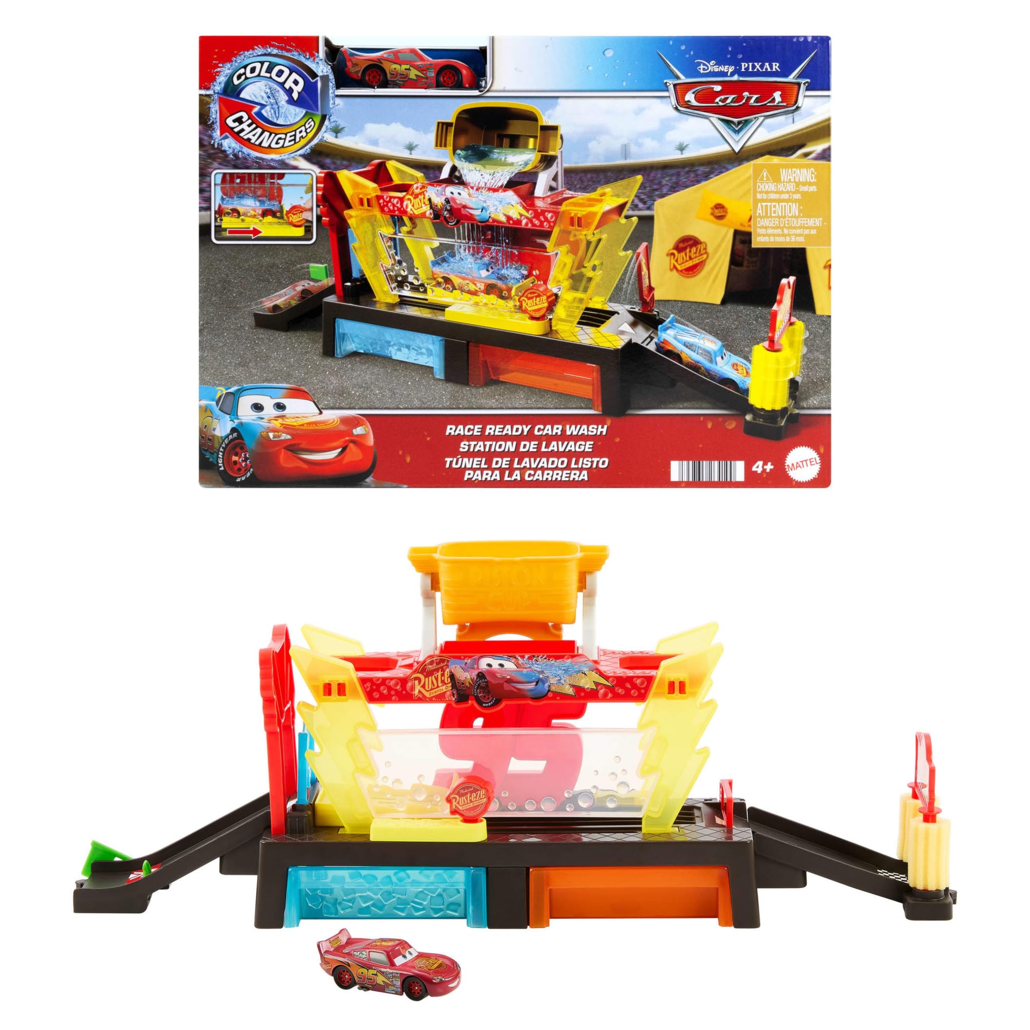 Mattel Disney Pixar Cars Túnel de lavado con cambio de color Conjunto de juego con vehículo de juguete Rayo McQueen con cambio de color, 50,8cm, se conecta con otros conjuntos, JBM70