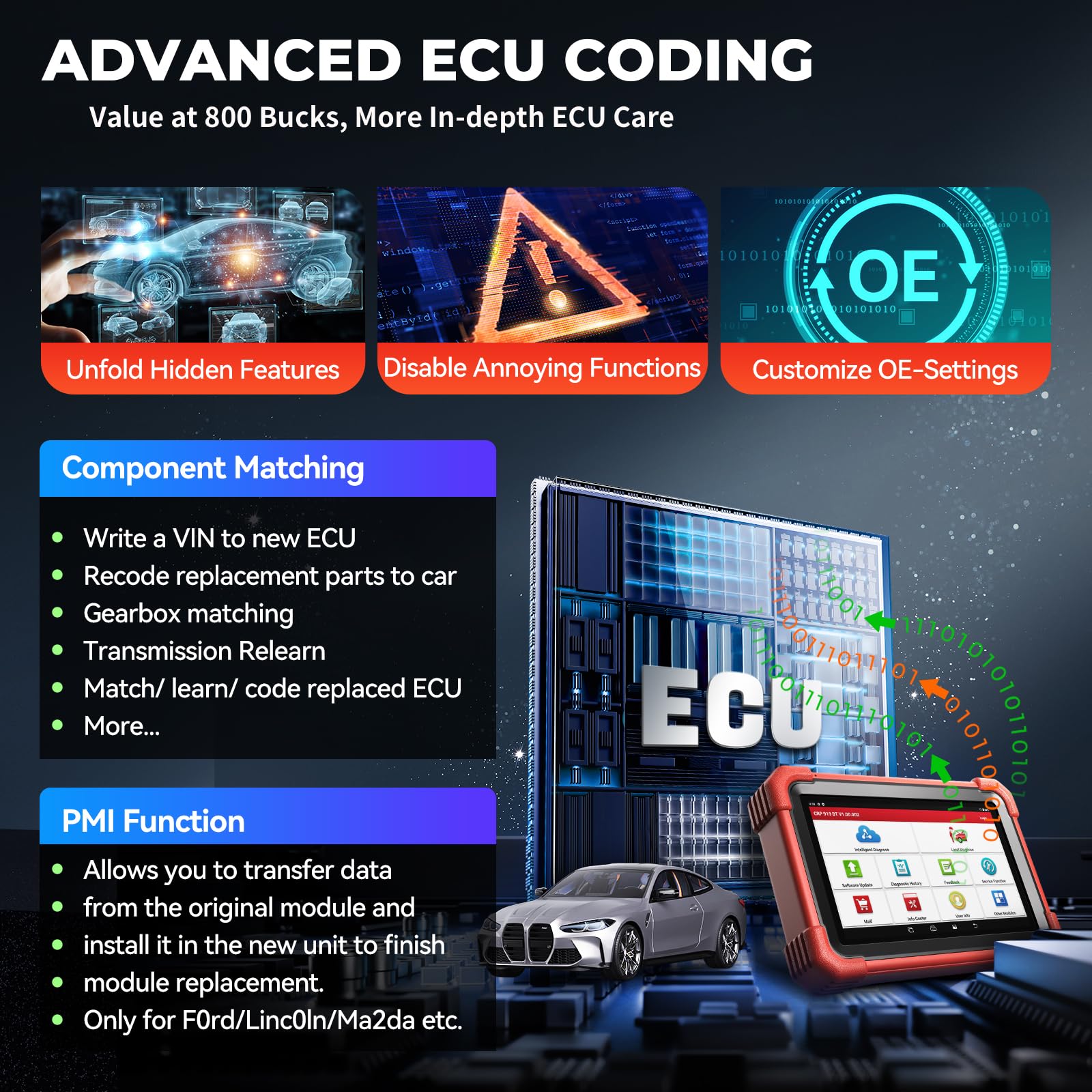 LAUNCH X431 CRP919XBT Valise Diagnostic Auto Multimarque, ECU Coding, Contrôle Bidirectionnel, 45+ Service, Diagnostic sans Fil Bluetooth avec DBScar VII, FCA AutoAuth, CANFD&DOIP, VAG Guided