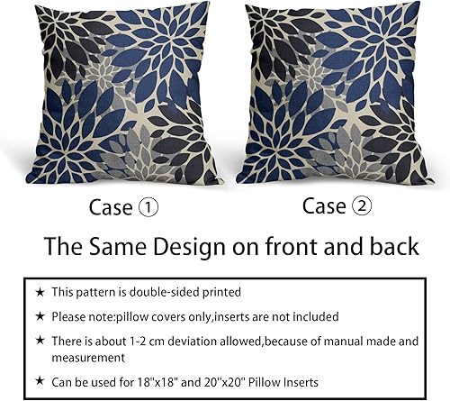 Miniatura 6 de Juego de 2 fundas de almohada de color negro y azul marino de 18 x 18 pulgadas, con estampado de dalia gris y gris, funda de almohada decorativa
