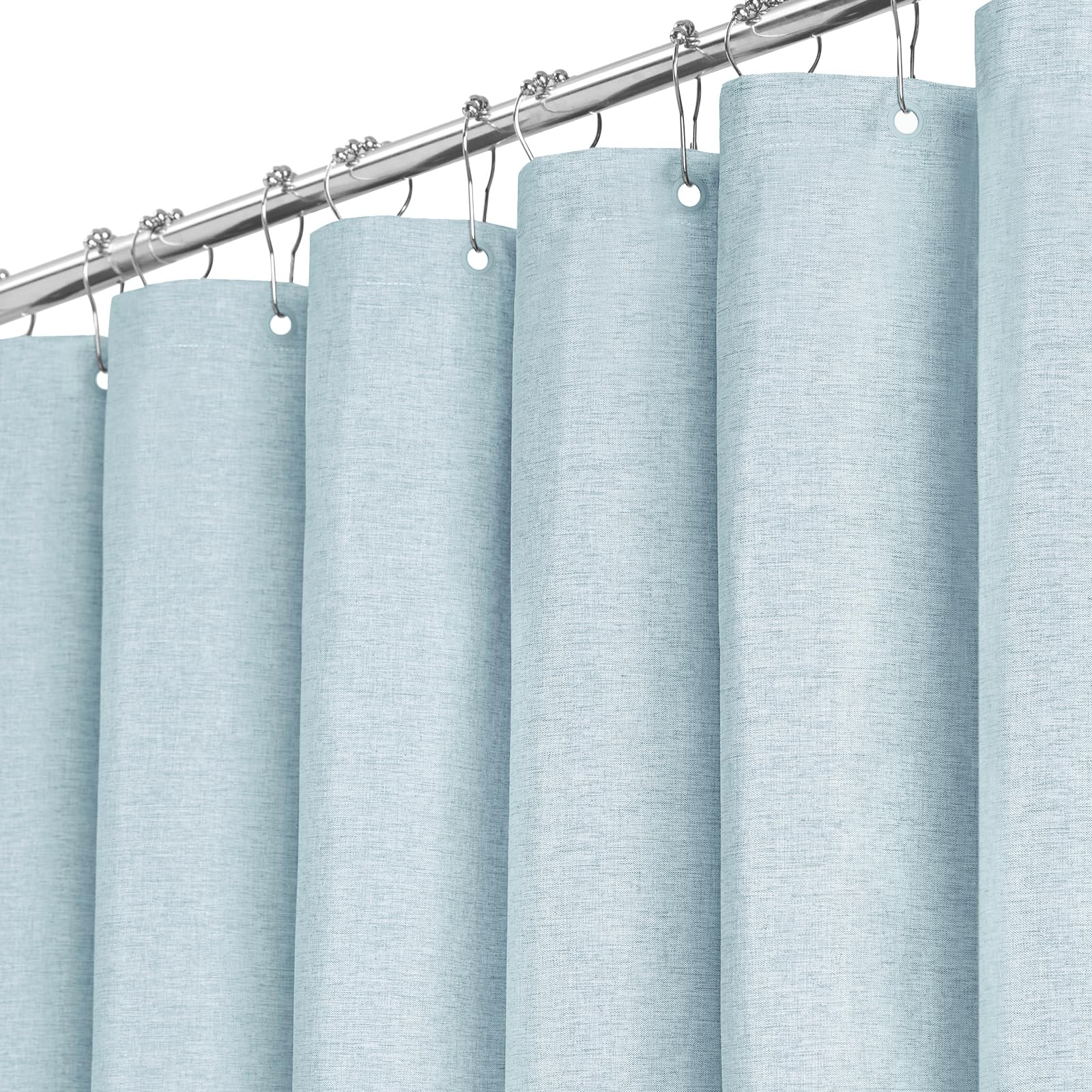 BTTN 92 x 182cm Fog Blue Linen Look Shower Curtain, Narrow Mildew Resistant Fabric Shower Curtain Set with 6 Plastic Hooks, Weighted Hem, Durable and Washable, Modern Polyester for Bathroom — image 1
