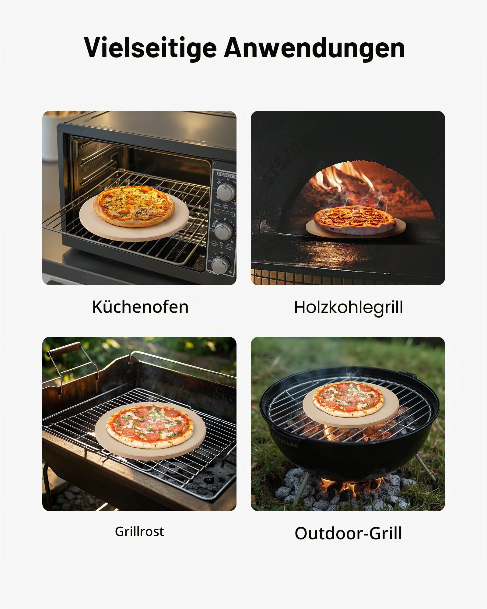 VEVOR Pizzastein Backstein 381 x 381 mm, runder Cordierit-Pizzastein, große Steinplatte mit Schaber & Aluminiumschaufel, 17 mm dick, hitzebeständig, geeignet für Küchenofen Brotbacken Pizzabacken