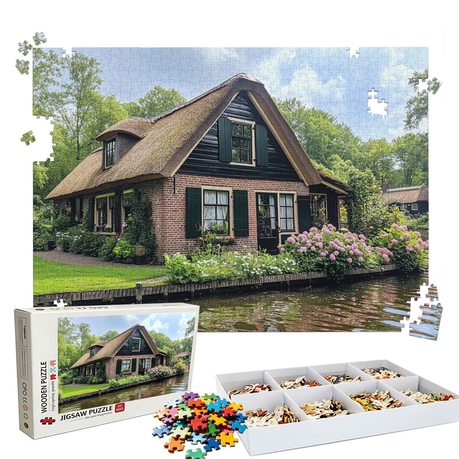 Puzzle z kwiatami kabiny, puzzle dla dorosłych 1500 sztuk, drewniane puzzle z wykwintnym opakowaniem, łamigłówki ekspertów z perfekcyjną oprawą, druk w wysokiej rozdzielczości, prezent dla dorosłych