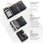 VULKIT Porte-cartes Wallet avec pièces de poche magnétique fermeture cartes pop up ID Porte-fenêtre en cuir pour les espèces & Cartes de crédit (Noir) CF)