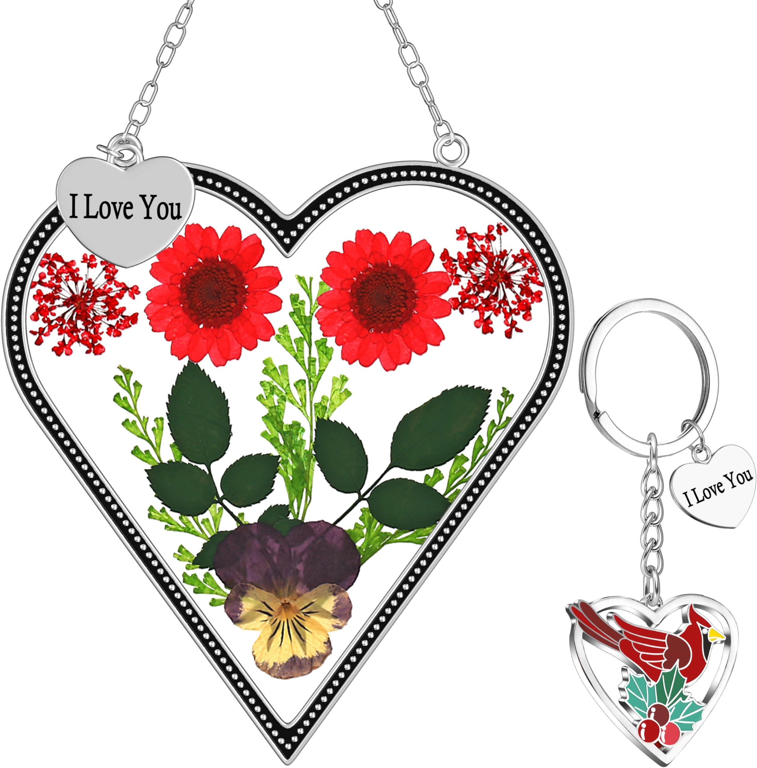KY&BOSAM Sun-Catcher Grandma Gifts Love Heart Glass Wind Chimes for Outside Really Flower Colorful Heart Suncatchers Outdoor Sun-Catcher for Garden Windows Indoor Home Trees Patio Yard Porch Decor