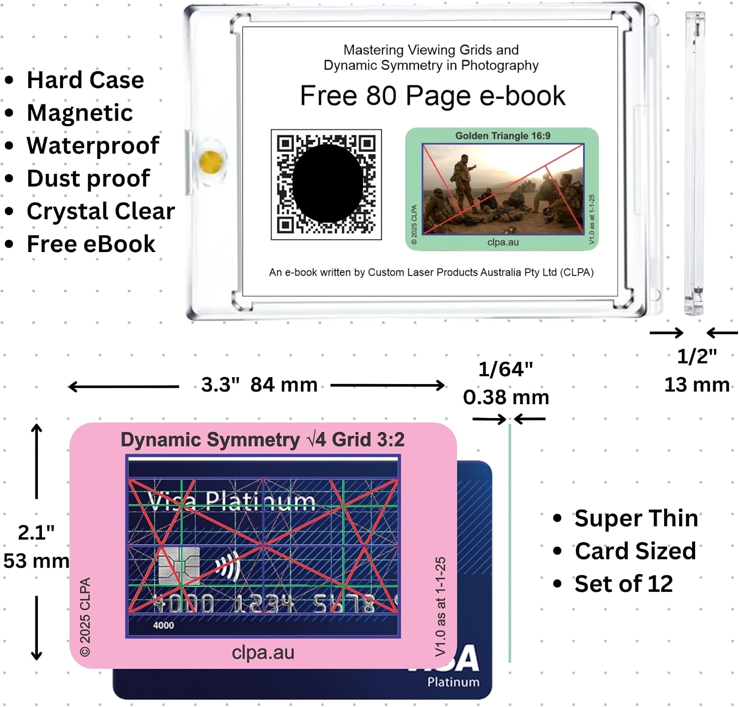 3:2 Directors Viewfinder Set, 12 Layouts, 12 Cards | Australian Designed and Made; Artist Viewfinder for DSLR and Mirrorless; Complete Composition Grid Set