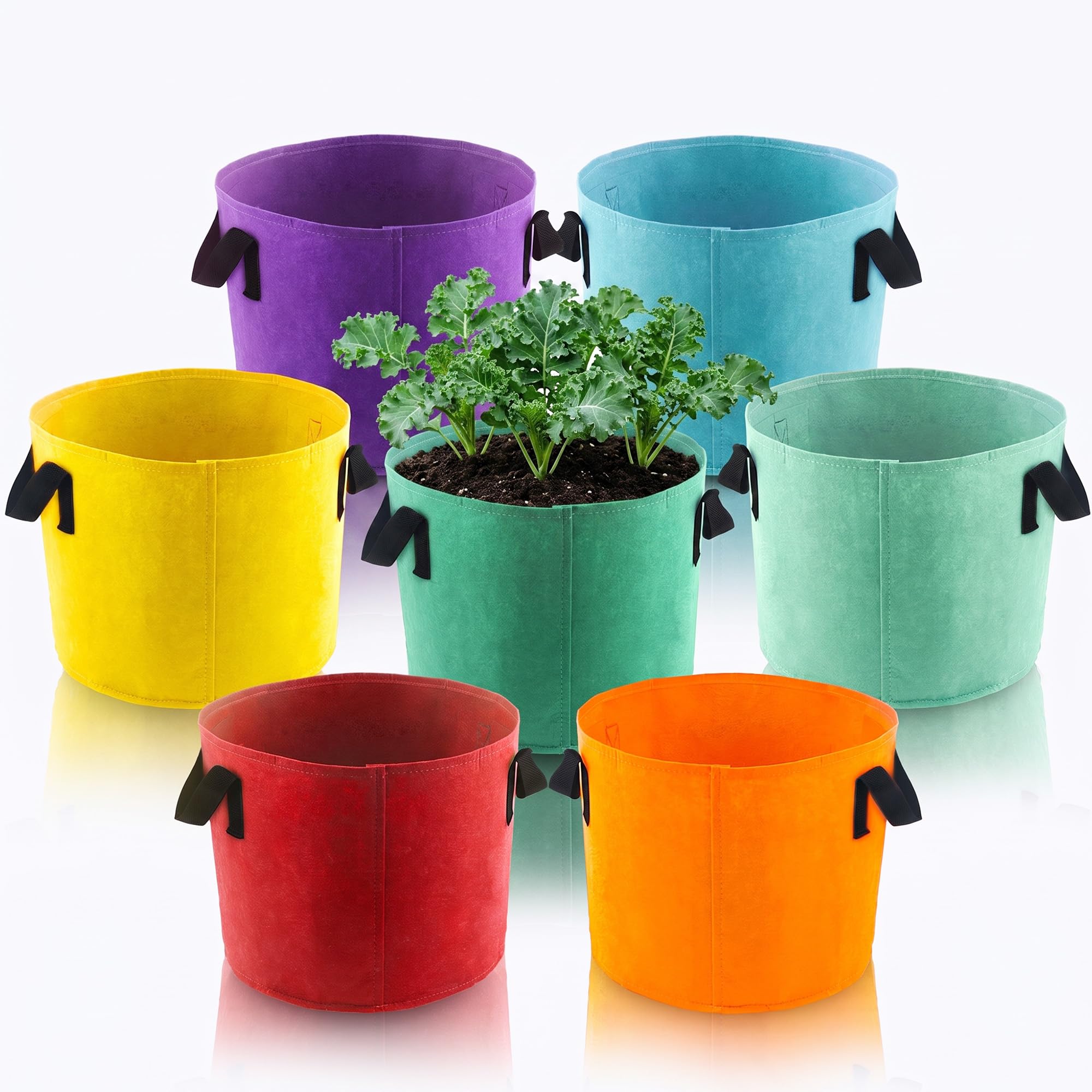 Sinimaka Lot de 7 Sacs de Culture en Tissu coloré avec poignées pour Plantation de Jardin et d'extérieur