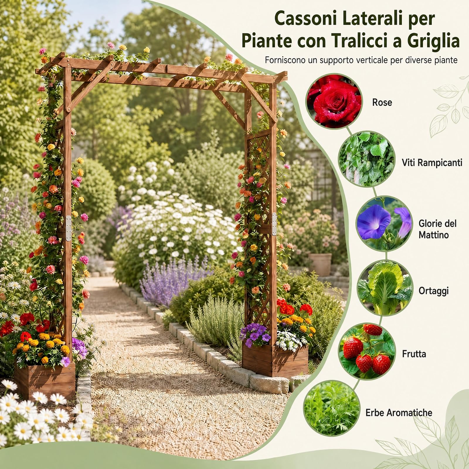 GYMAX Arco da Giardino in Legno 2 in 1, Traliccio per Rampicanti