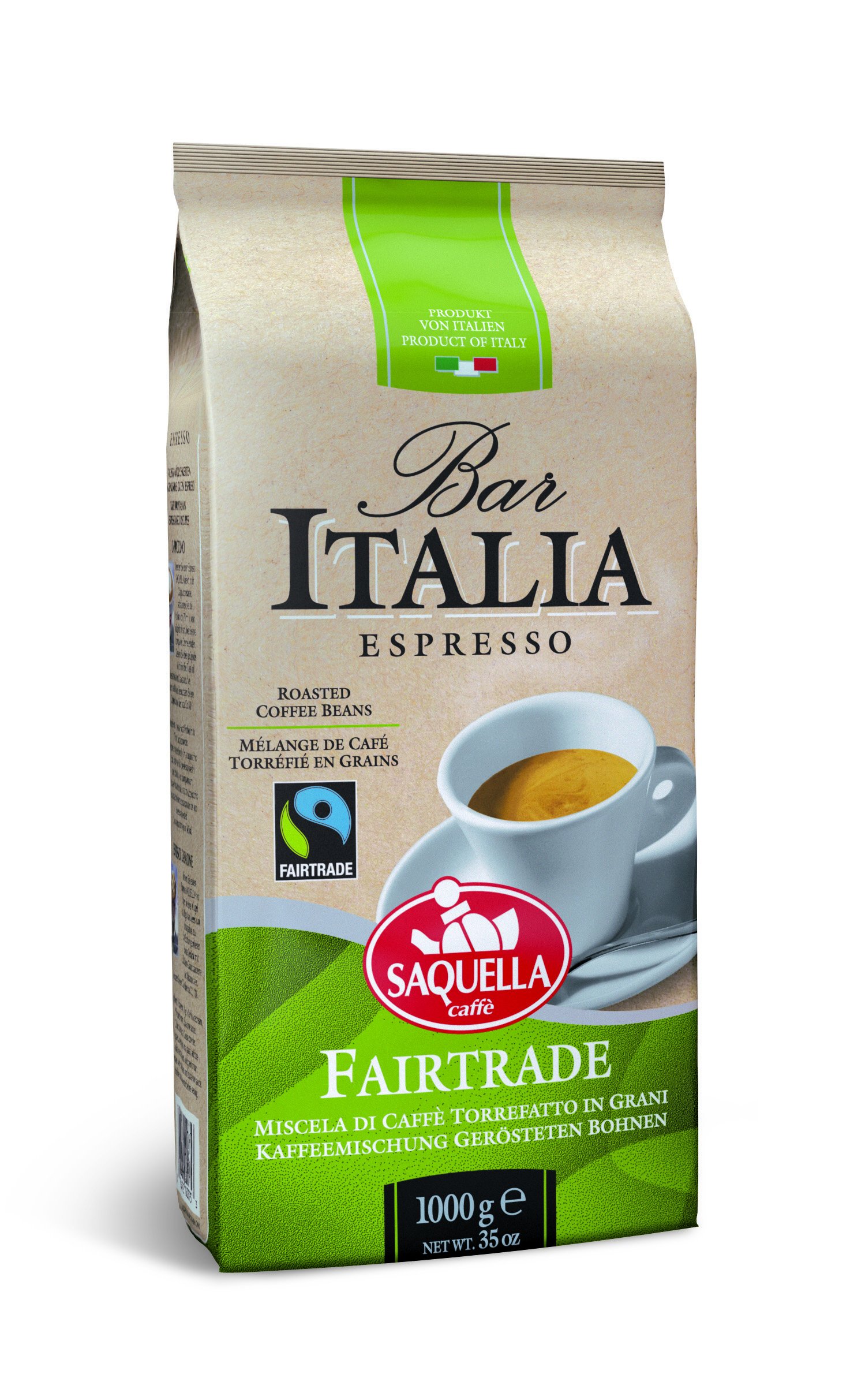 Saquella Fairtrade Espresso Bar Italia – 1 Kg Ganze Bohnen