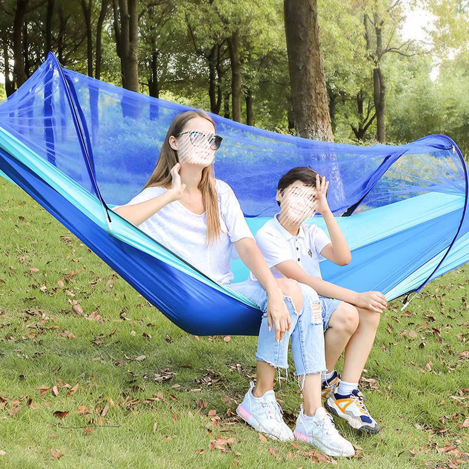 Hamacs D'arbre Pour 2 Personnes À L'extérieur, Hamac Portable À Ouverture Rapide Pouvant Supporter Jusqu'à 660 Lb Avec 2 Cordes Épaisses, Parfait Pour La Plage, Le Camping, Bleu,55*102 inches
