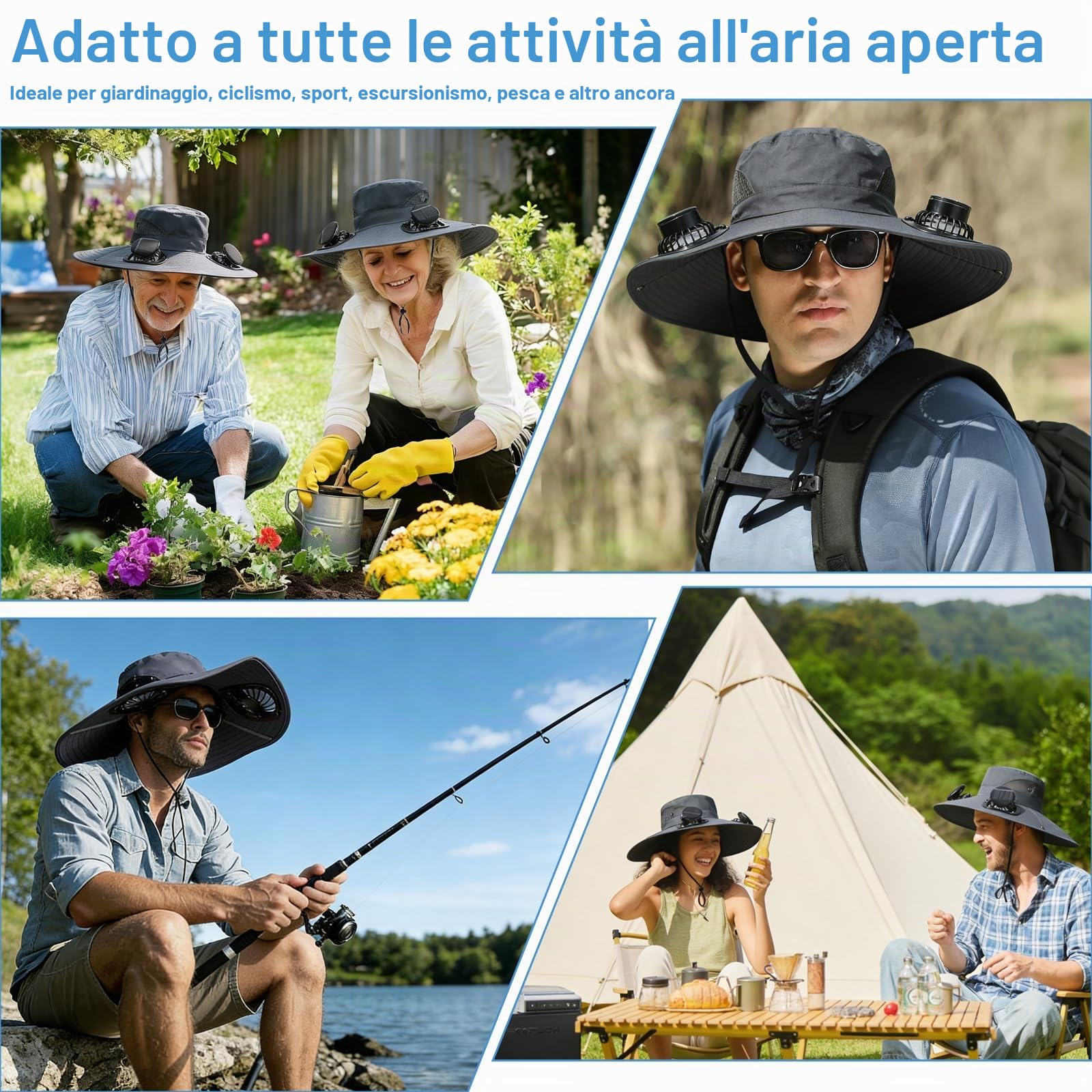 Cappello Ventilatore, Cappello con Ventilatore Solare,Dotato di 2 Ventole a Energia Solare e 3 velocità, è Adatto per La Pesca, Le Escursioni e i Lavori All'Aperto