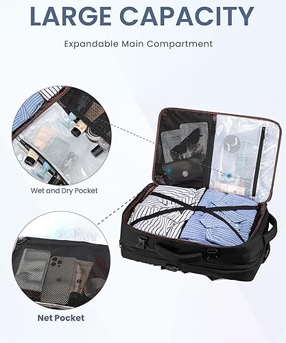 Miniatura 4 de Mochila de viaje, mochila grande de 50 L expandible aprobada por aerolíneas, Negro, 17-inch, Mochilas de viaje