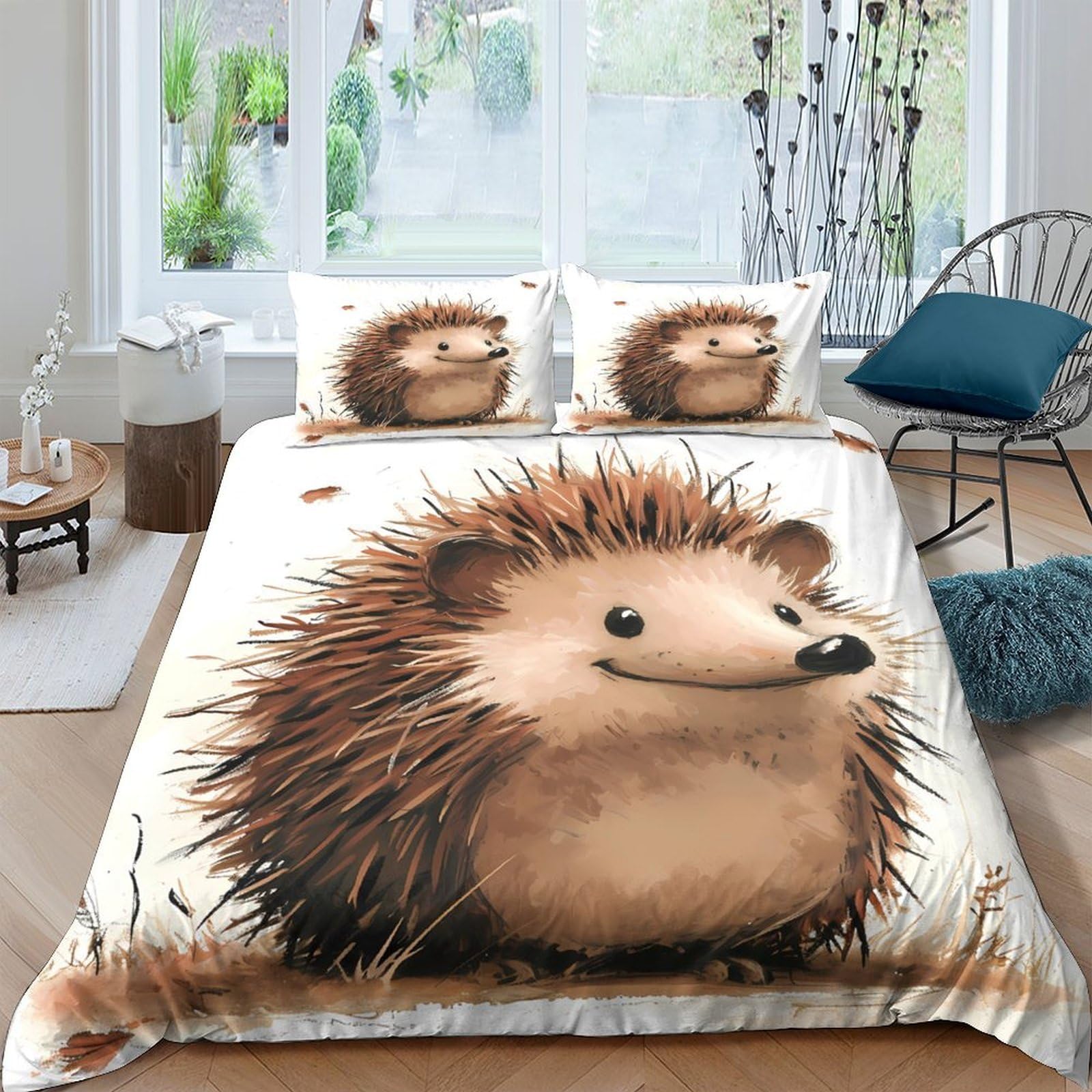 Ctjqhvkz Style-1 3D Printed Hedgehog Cartoon Fitted Sheet Microfiber Soft Breathable Forest Animal Mattress Cover For Bedroom Decor Single（135X200cm）