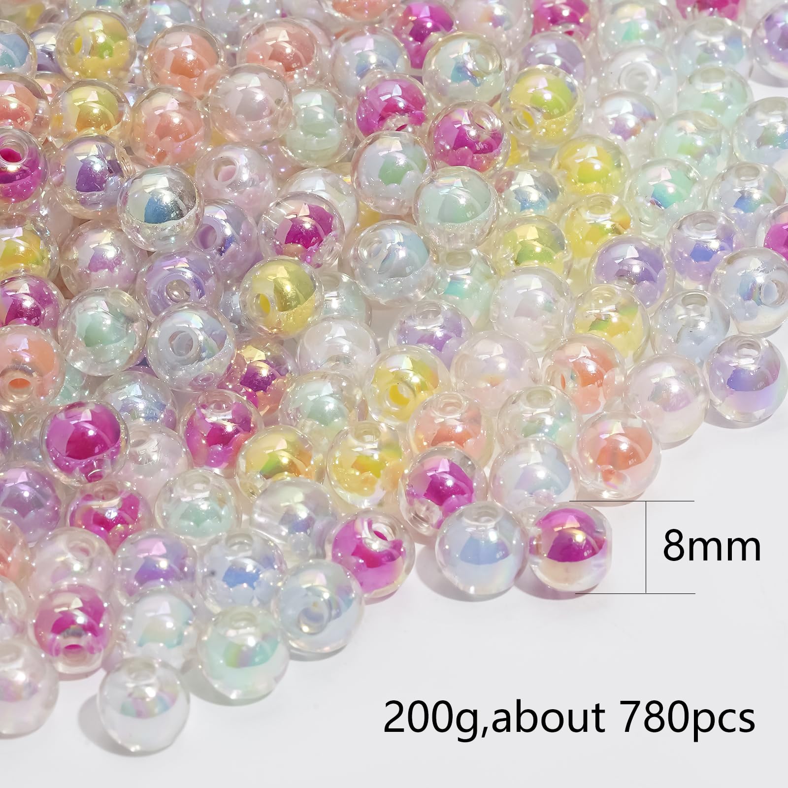 Wekuw 800 Pezzi Perline Rotonde Colorate Perline in Acrilico 8mm per Braccialetti Decorative Perle di Plastica per Fai da Te Artigianato, Collane, Bracciali