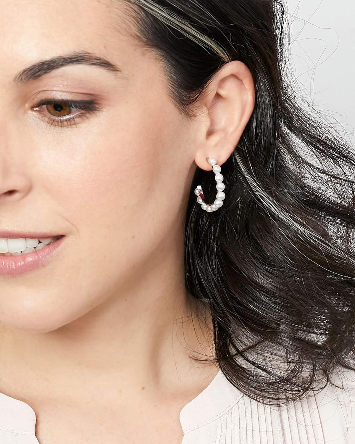 Secret & You| Hoop Pearl Earrings | 13 freshwater cultured pearls 4 – 5 mm | 925 Sterling Silver Hoop