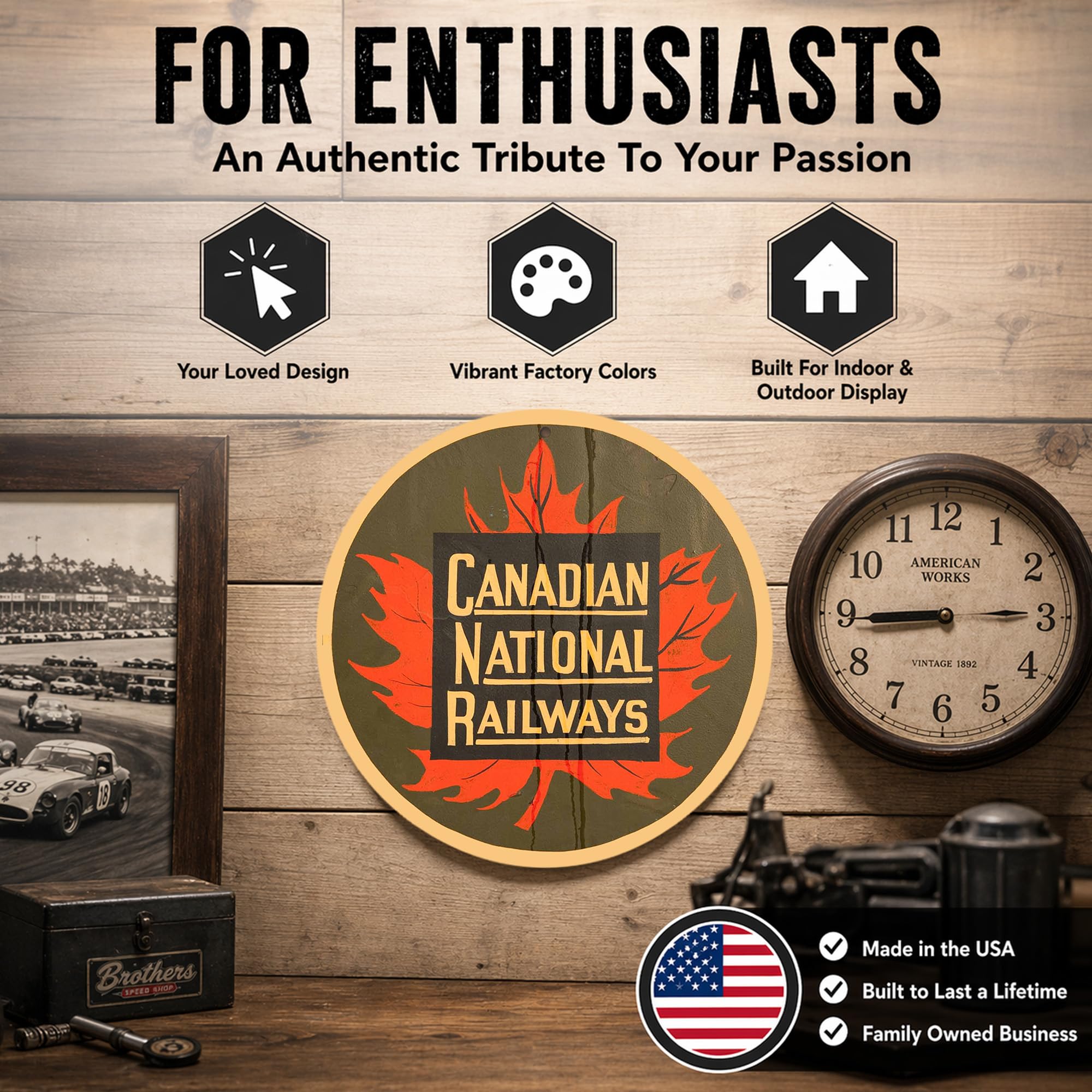 Brotherhood Targa in metallo vintage con riproduzione di cartelli in metallo vintage per garage e casa 20 pollici di diametro – Canadian National Railways