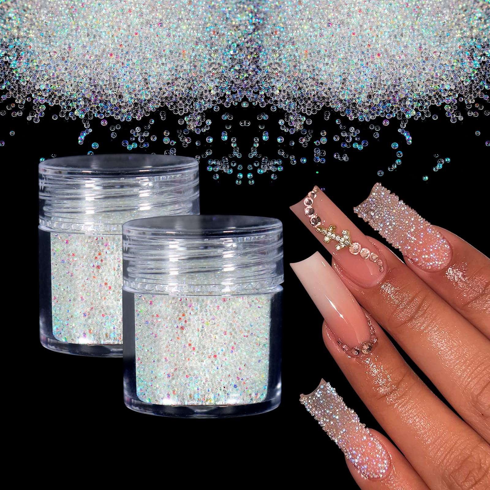 Laza 2 Jars Iridescent Nail Beads, Caviar Beads for Nails, 0.6-0.8mm | Bubble Beads Crystals Nail Beads-image-33