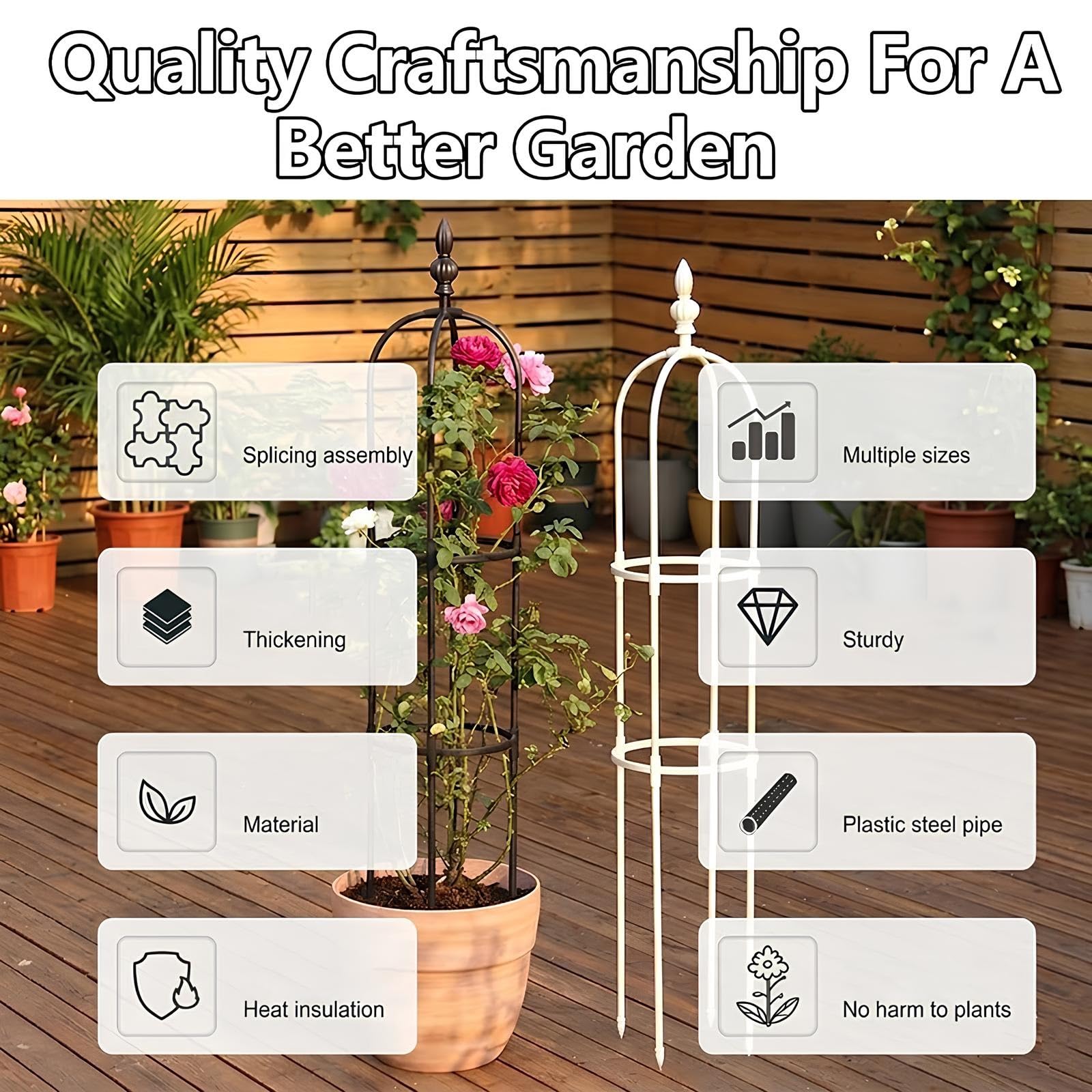 Tuteurs Obélisque pour Plantes Grimpantes Amovible 180cm/210cm Treillis de Jardin Plantes D'Intérieur D'Extérieur Légumes Fruits Support de Résistant aux Intempéries(Black,W32cm x H210cm)