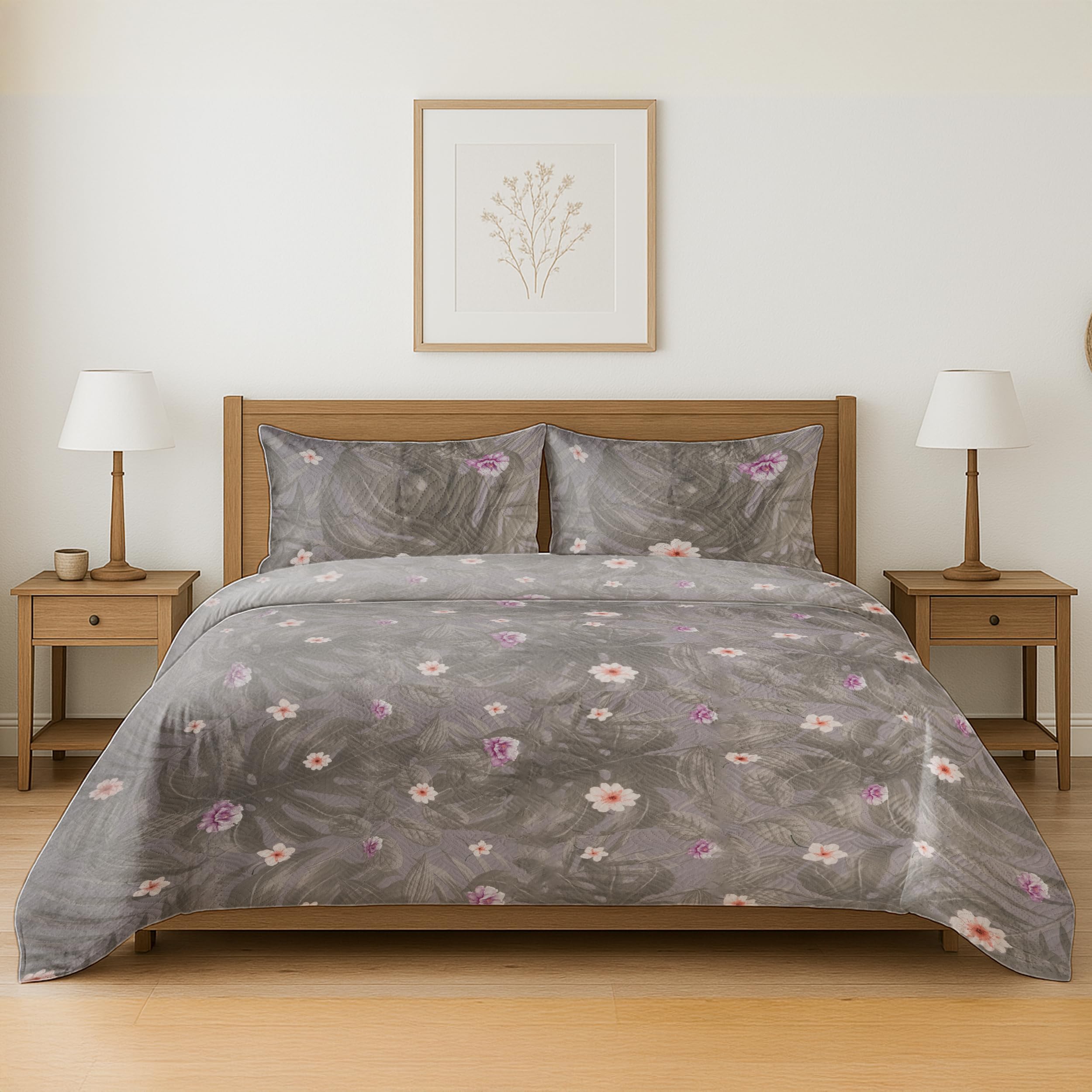 Colcha Boutis para Primavera y Verano Bicolor Reversible Liso de Color Beig + 2 Funda Cojin 50x70 cm - Colcha Ligera Fina Entretiempo (Cama 135, 220x260cm) — view 11