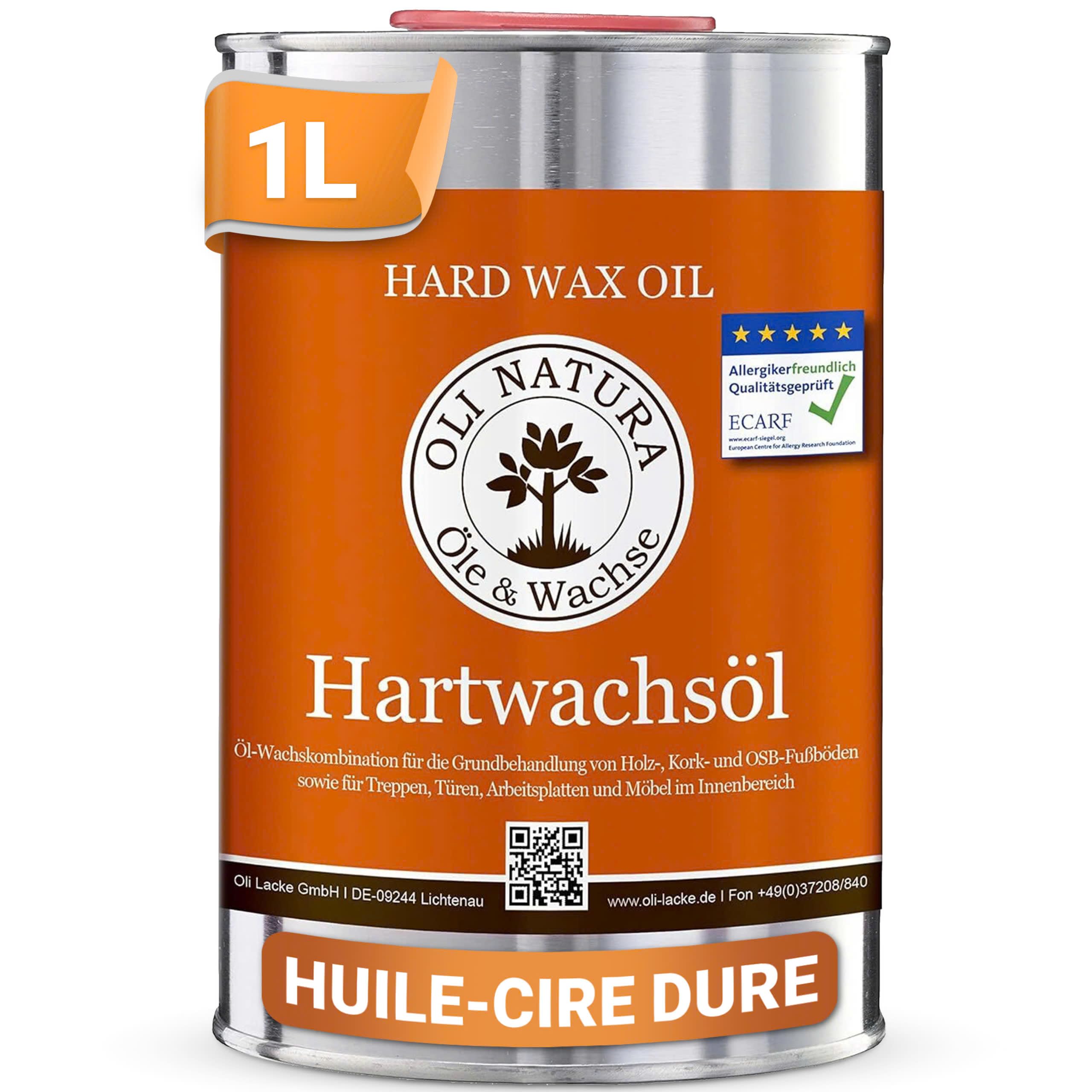 OLI-NATURA Huile-cire dure pour bois – Huile naturelle pour meubles, escaliers, portes et plus – Certifiée apte au contact alimentaire et anti-allergène, 1 L, incolore-naturel