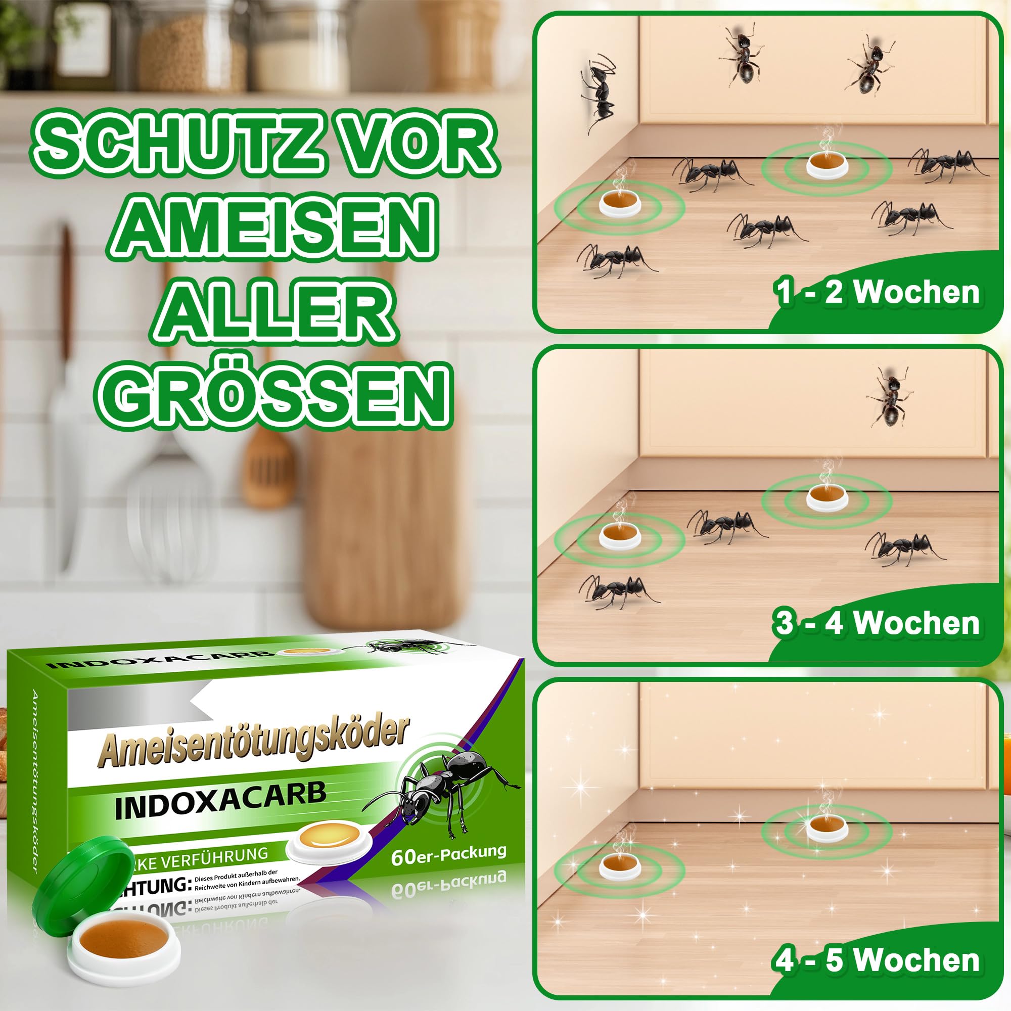60 Stück Ameisenköderdose für Innen & Außen, Ameisenköder mit Nestwirkung, Natürliches Pfefferminzöl Duftsticks, Praktisch für Haus Garten