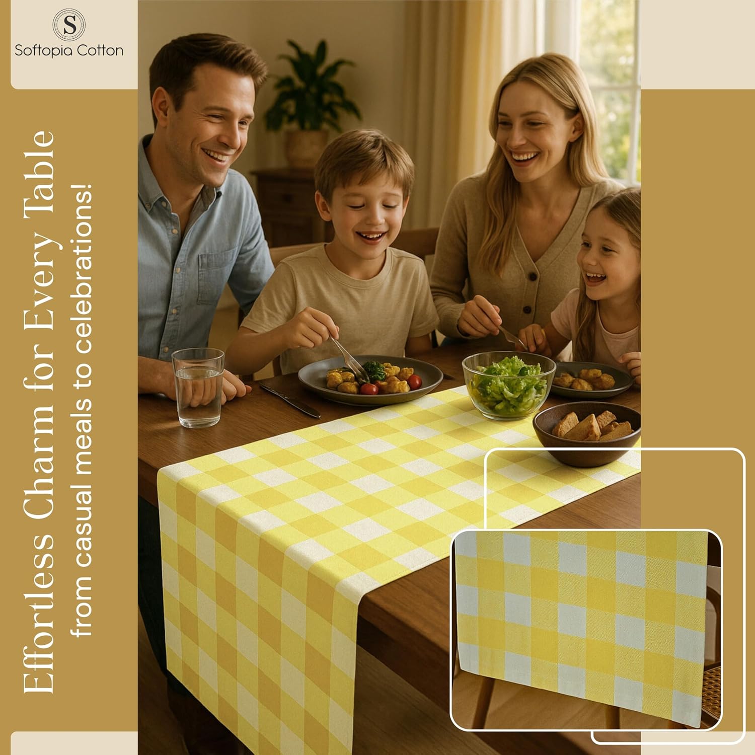 Lemon Yellow Buffalo Check Table Runner, 13x108 Inches, 100% Cotton, Washable, Reusable Farmhouse Dining Table Linen, Bright Summer Décor for Weddings, Baby Showers & Everyday Dining