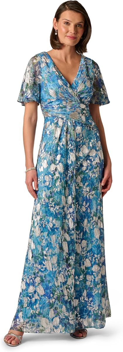 Adrianna Papell Foil Crinkle Gown