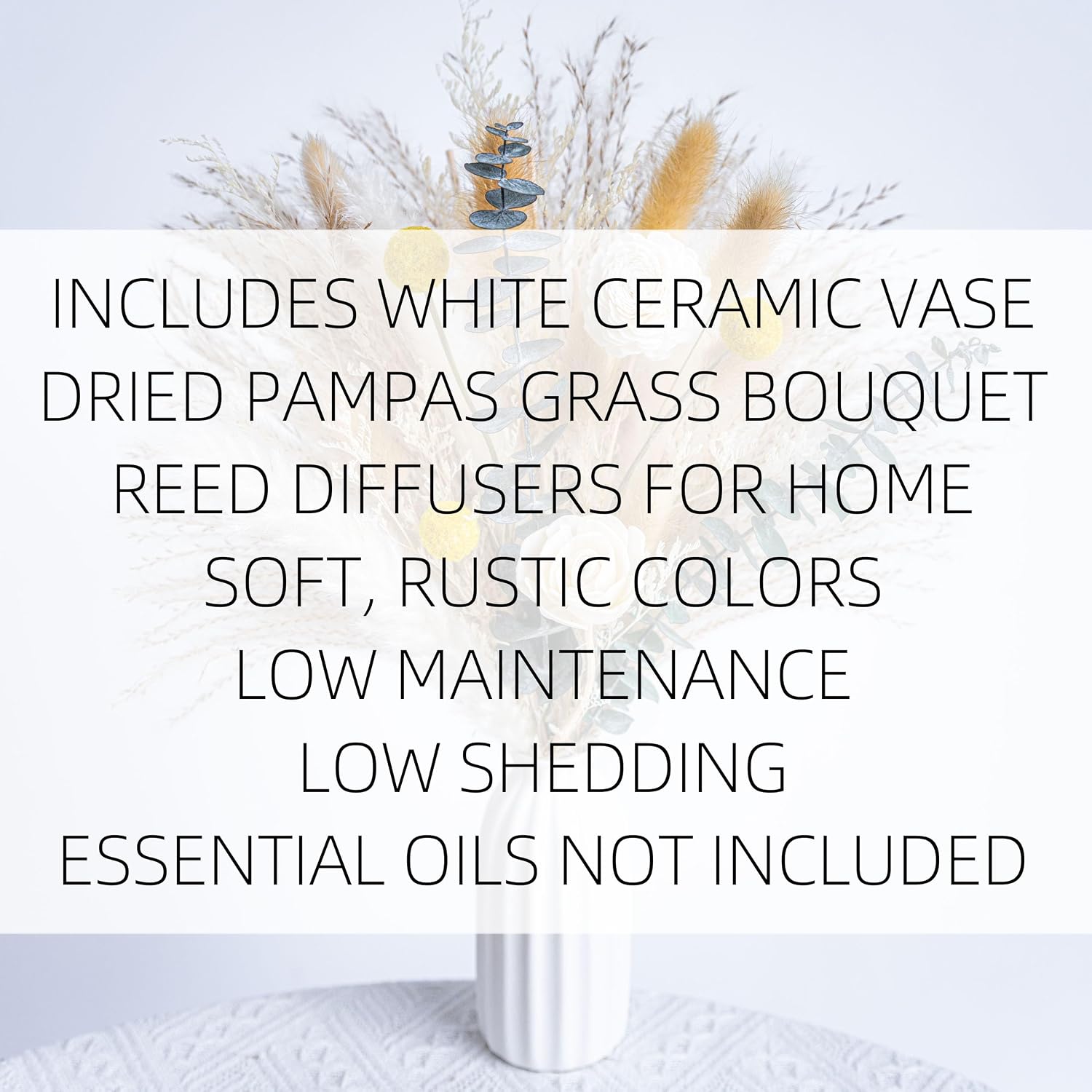 Dried Flowers Reed diffusers kit, Ceramic Vase Included, Reed diffusers for Home,Dried Eucalyptus Arrangements,Dried Grass for Table Room Decor Wedding Party Birthday Decor (WhiteGreen)