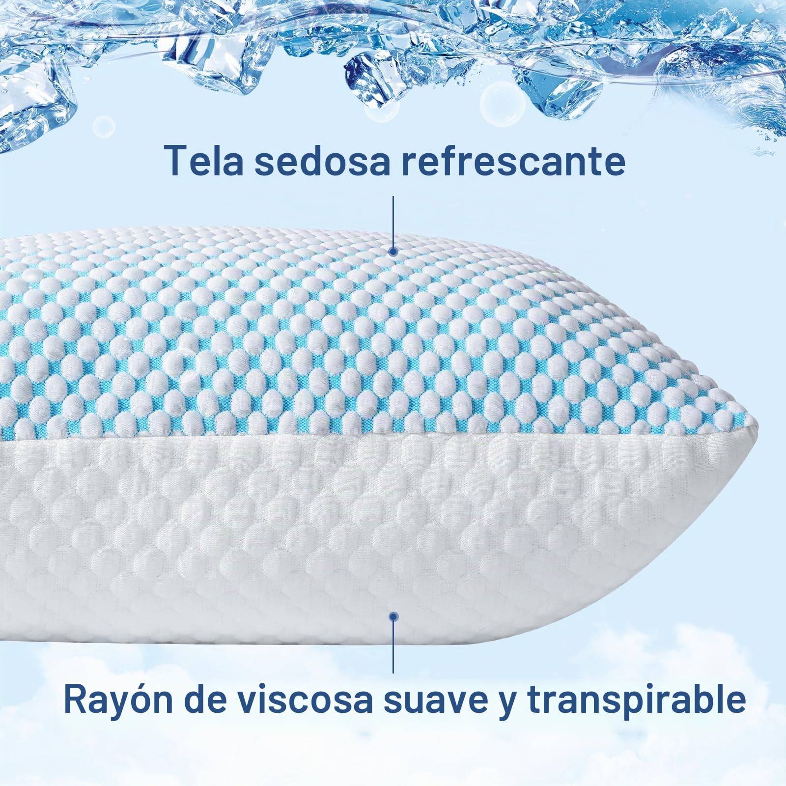 EASELAND Almohadas refrescantes para Dormir, Apoyo Firme del Relleno de Espuma viscoelástica triturada (Loft Ajustable), Almohada de rayón de bambú hipoalergénica y Transpirable, tamaño estándar