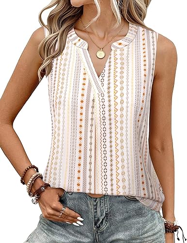 Timeson Blusa de gasa con cuello en V sin mangas para mujer, camisas de oficina para trabajo