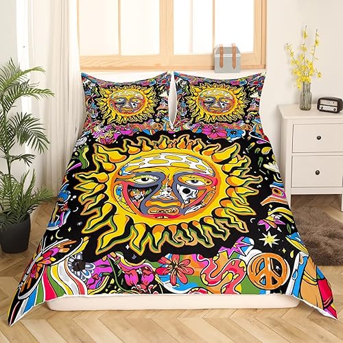 Miniatura 3 de Manfei Funda de edredón de sol exótico tamaño matrimonial para niños y adolescentes, decoración de dormitorio, acuarela, hongo, flor, planta gótica,