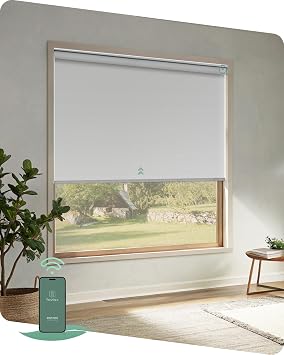 Yoolax Motorized Shades App Control, Blackout Automatic Blinds for Indoor Windows, Electric Roller Shades for Bedroom Living Room Office Blackout Alpine White, 27" W x 75" H