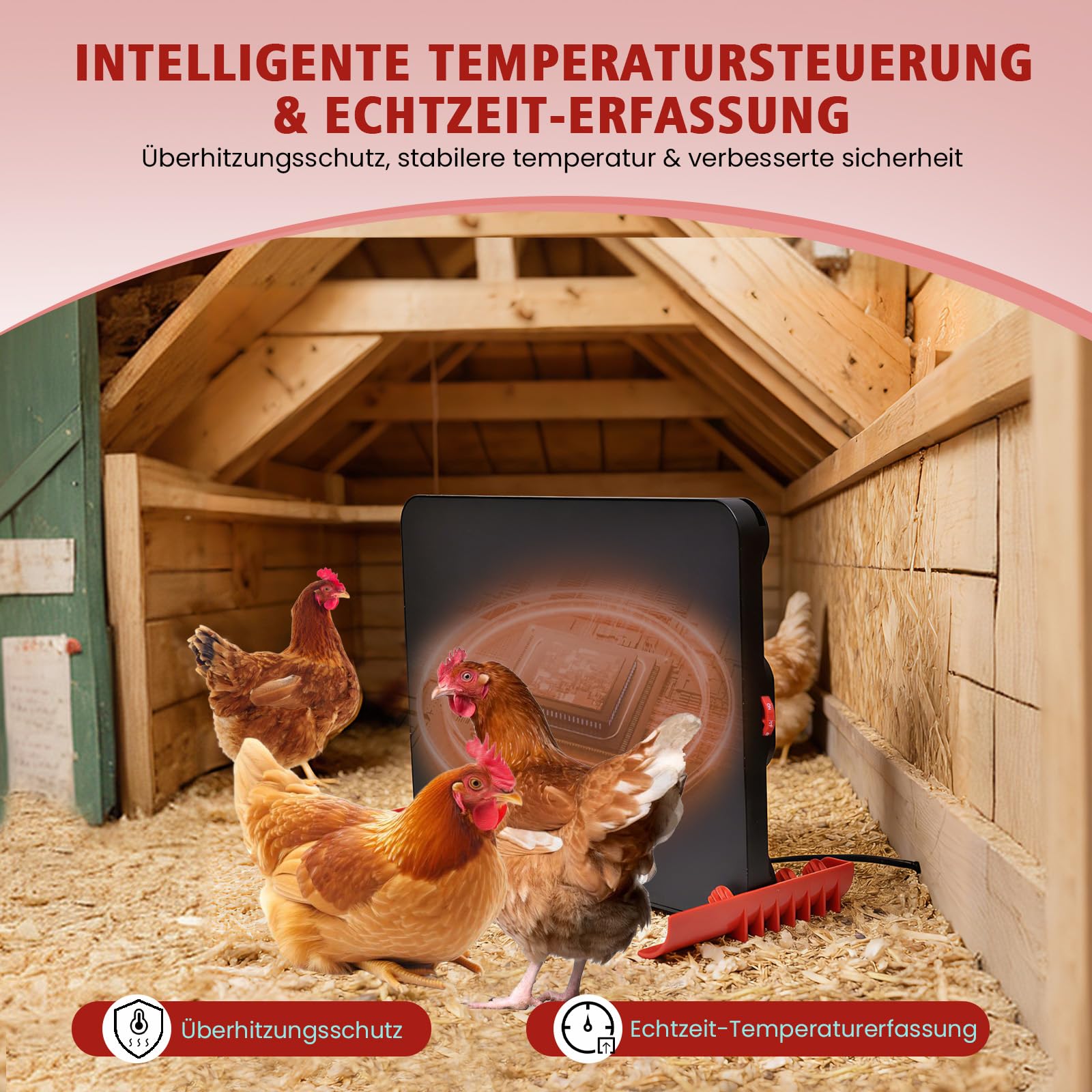 Wärmeplatte Küken,Temperatur einstellbar 20–80°C, Kükenwärmer & Hühnerstall Heizung 2-in-1,Heizplatte für Kükenaufzucht ,Kunstglucke, Alternative zur Wärmelampe, 150W 30x40cm
