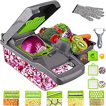 Vegetable Chopper Mandoline Slicer Cutter Onion Chopper Dicer Pro Food Chopper Slicer Durable Veggie Cutter with Large Container Drain Basket and 8 Blades for Tomato Potato Carrot