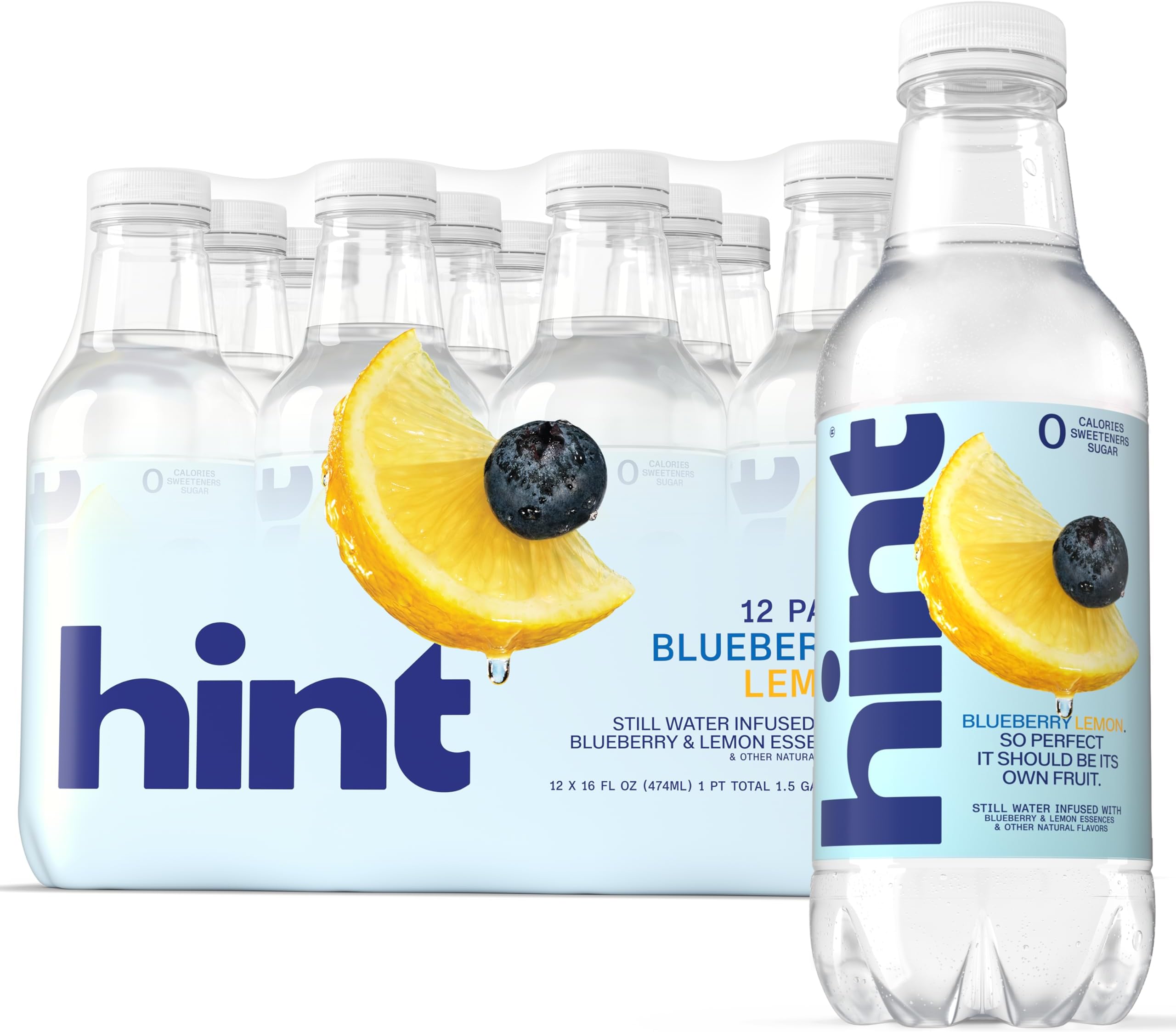 Fruit-Infused Bottled Water, Blueberry Lemon - Sugar Free Flavored Water with Zero Calories, Naturally Flavored, and No Artificial Sweeteners - 16 Fl Oz (Pack of 12)