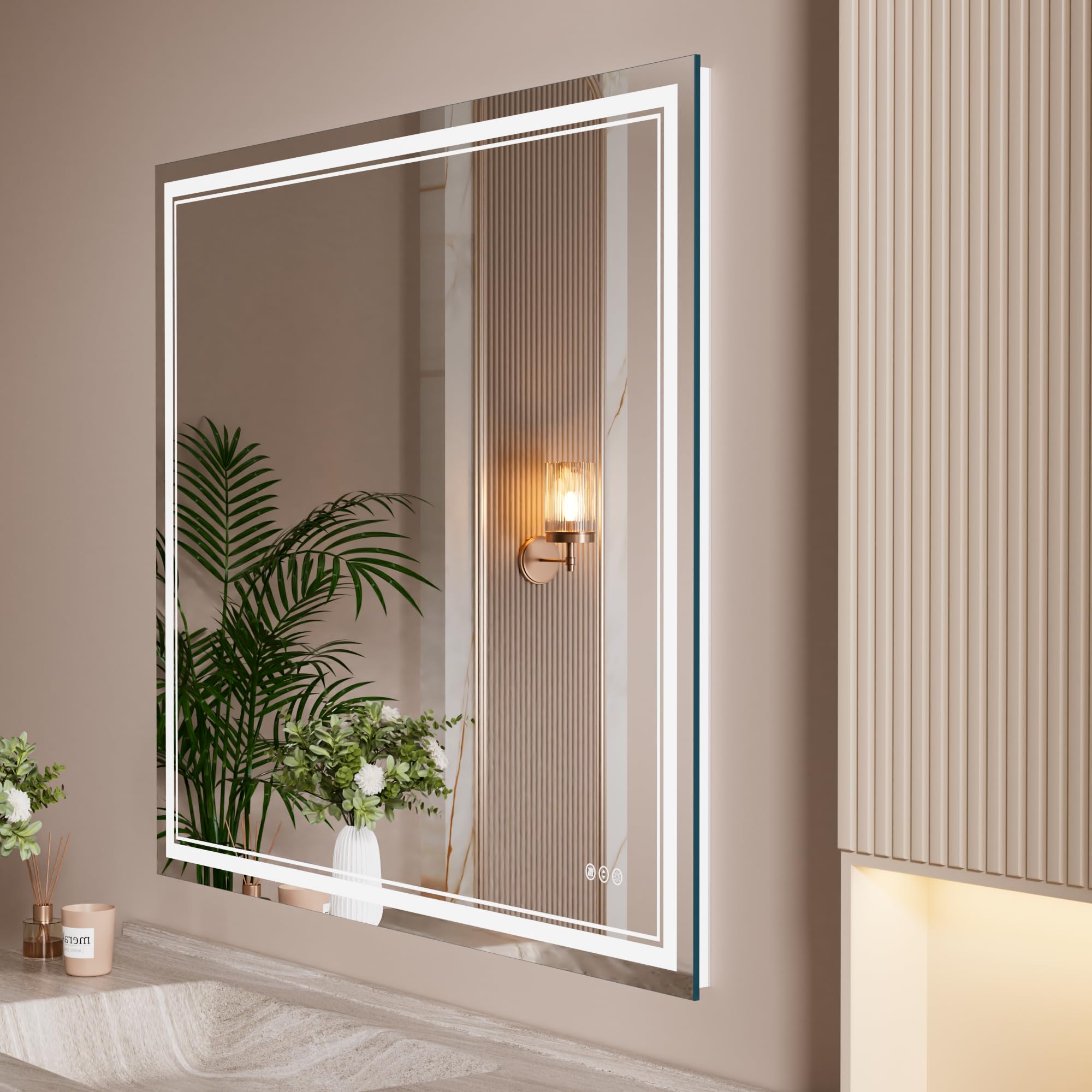 WTTY LED Bathroom Mirror 31 5x48 with Back and Front Light Modern LED Mirror for Bathroom Dimmable Lighted