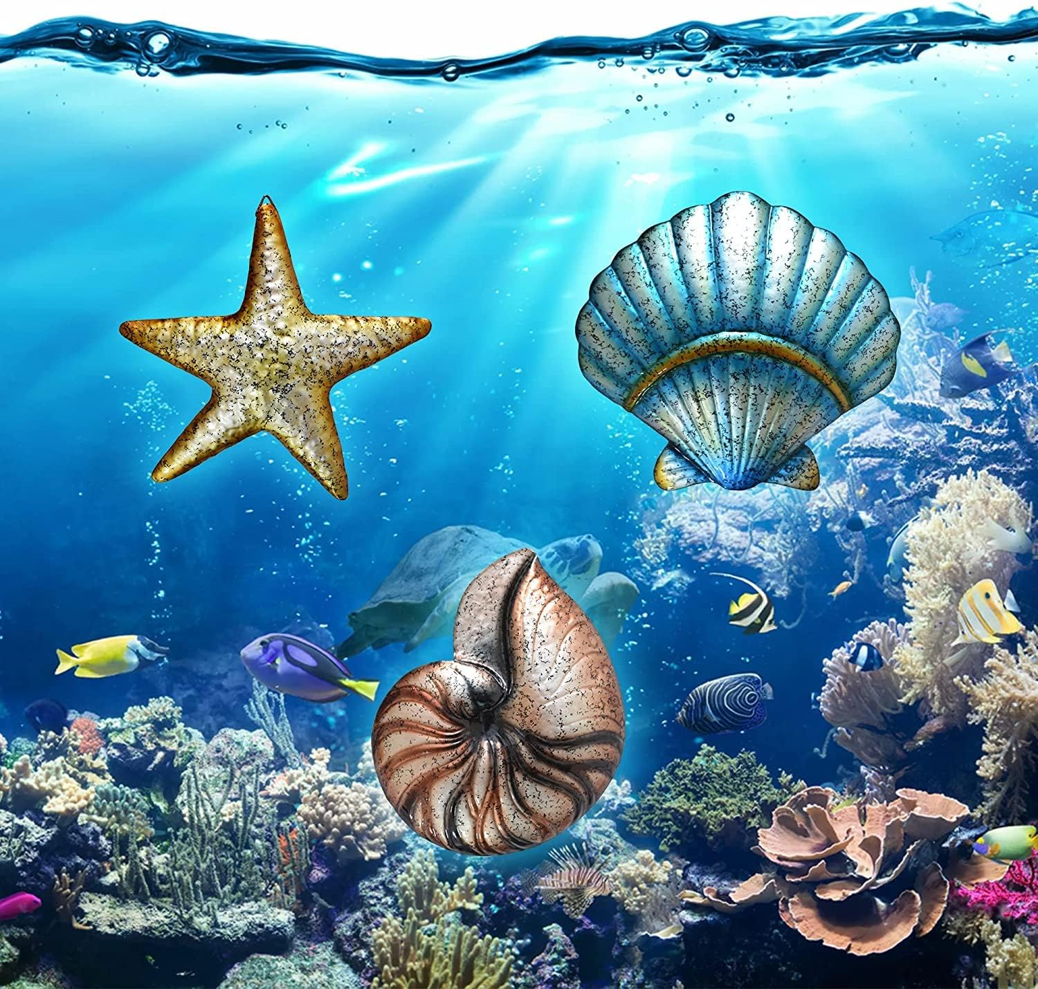 Weibefee 3 Pcs Metal Beach Wall Decor Sea Star Shell Conch Metal Valentine Decor Ocean Theme Marine Coastal Bathroom Valentine Decorations Gift Rustic Cottage Nautical Wall Art for Office Home Living Room Nursery Room - Image 7