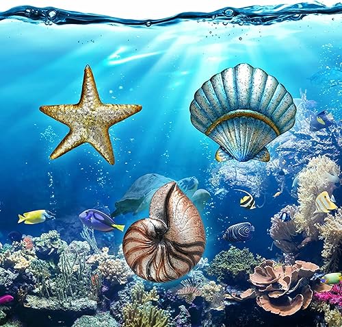 Miniatura 7 de Weibefee 3 piezas de decoración de pared de playa de metal, concha de estrella de mar, decoración de metal con temática oceánica, decoración de baño