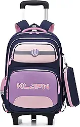 Mochila de Rodinhas Infantil em Tecido Oxford Impermeável e com Grande Capacidade para Estudantes de 6 a 12 Anos - Modelo de Duas Rodas (Azul+roxo)